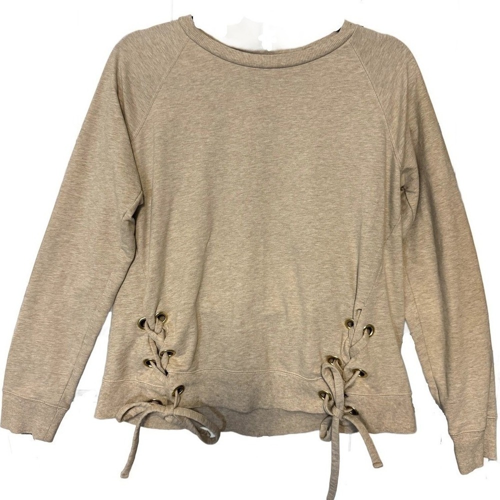 Michael Kors Womens Oatmeal Heather Lace Up Side Grommet Sweatshirt Small Beige - Picture 4 of 12